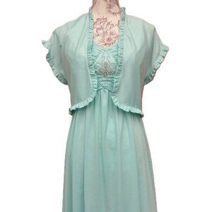 Vintage Beaded Dress Light Blue Turquoise with Jacket 34"B 27"W Formal Party